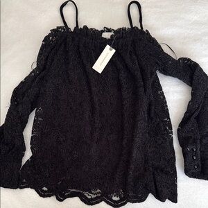 Anthropologie off shoulders velvet lace top